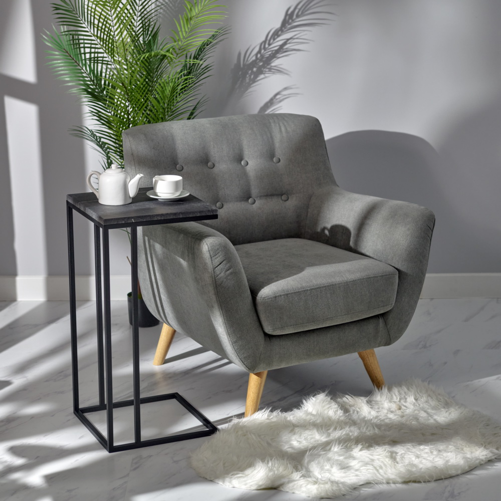 Придиванный столик Loft 35x35см, серый мрамор, чёрные ножки в магазине «На диване» в Краснодаре  — Выгодная цена