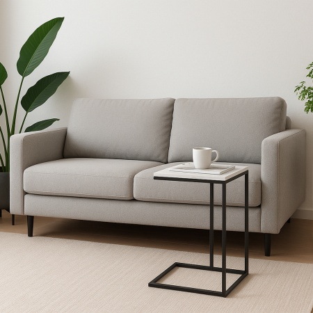 Придиванный столик Loft 50x30см, белый мрамор, чёрные ножки в магазине «На диване» в Краснодаре  — Выгодная цена